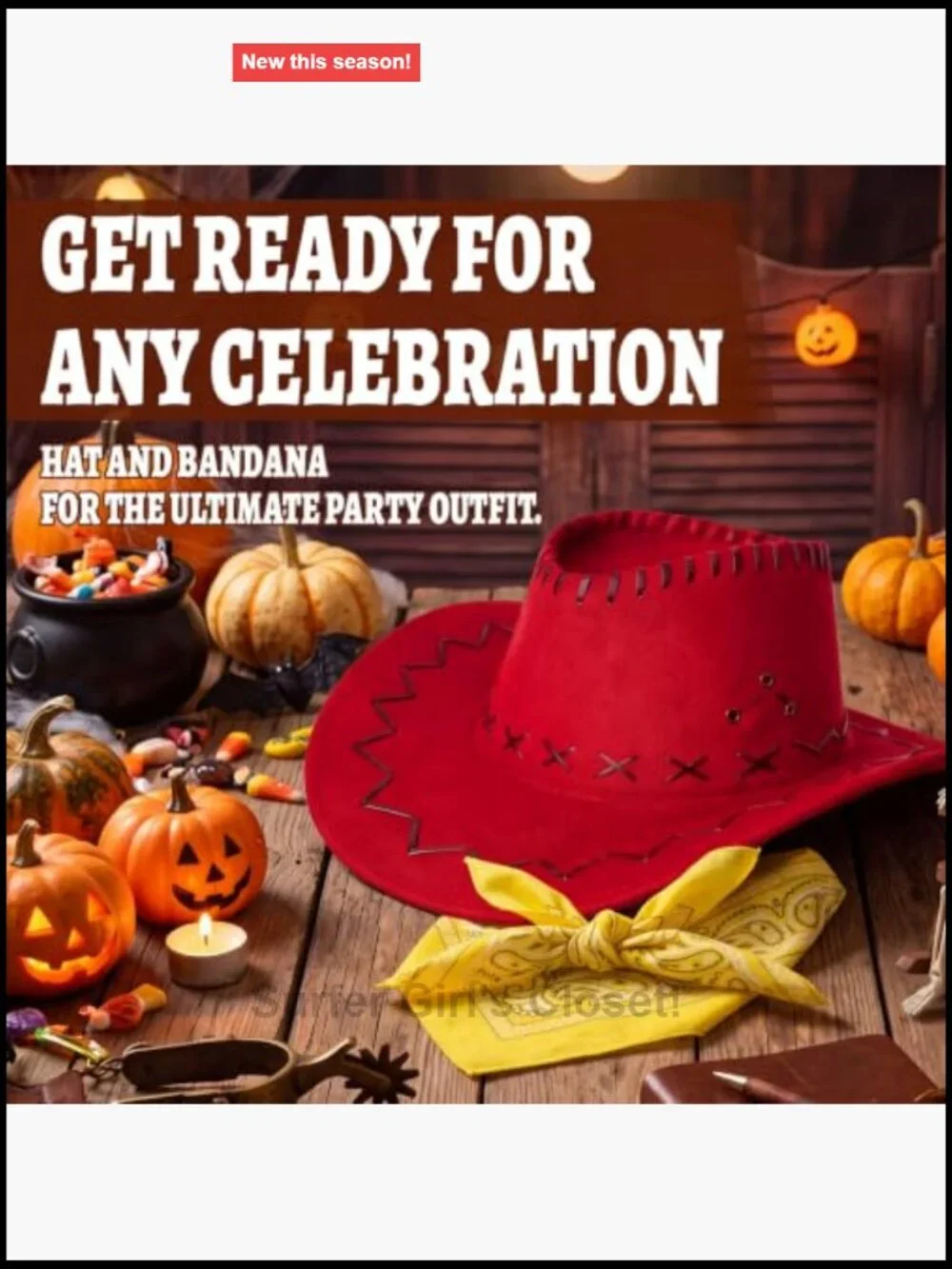 Cowgirl Costume Accessories Set with Red Hat and Paisley Bandana